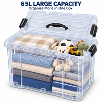 Conteneur de rangement transparent grande capacité 65L en plastique PP pour la buanderie, les serviettes et le linge