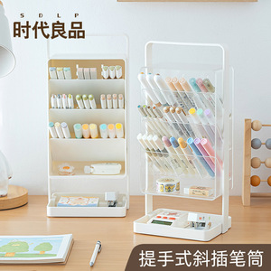 Portable Plastic Pen Holder Multi Functional Slanted <b>Desk</b> Organizer For Student Office Use Square Shape <b>Large</b> Capacity Storage - Product Image 2