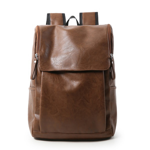 Korean Style PU Leather Backpack 15 Inches <b>Computer</b> <b>Bag</b> For Men Women Student Casual Travel Everyday Use Solid Color - Product Image 5