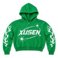 Sudadera con Capucha y Cierre para Hombre, Diseño Personalizado ODM, Estilo Urbano Informal, Hip Hop, con Estampado de Estrellas y Llamas, Otoño