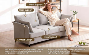 हल्के ग्रे लिनन कपड़े 3-सीटर सोफे के साथ रहने वाले कमरे के लिए और उच्च-इलास्टिक स्पंज बैकरेस्ट के साथ बेडरूम - Product Image 4