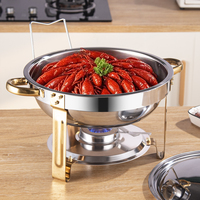 Plat de service de luxe doré 4,5 L en acier inoxydable, multifonctionnel, pour buffet d'hôtel, chauffe-plat à alcool