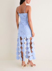 <span class=keywords><strong>Vestido</strong></span> <span class=keywords><strong>midi</strong></span> de encaje floral sin tirantes para mujer, con tirantes finos, ajustado, con aberturas y flecos florales, para fiesta - Product Image 3