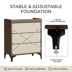 Mesita de Noche con 3 Cajones, Cómoda de Tela, Organizador, Mueble de Almacenamiento para Dormitorio, Pasillo, Entrada, Armarios - Product Image 3