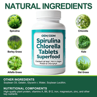 Capsules de spiruline et de chlorelle OEM, superaliment, déchiquetage de la paroi cellulaire, riche en protéines végétales et en chlorophylle, adapté aux adultes