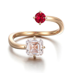 Fabricant de bijoux fins sur mesure, bague en diamant de laboratoire taille Asscher 1 carat, bague en rubis de laboratoire rond 4 mm pour femme, cadeau pour fille. - Product Image 2