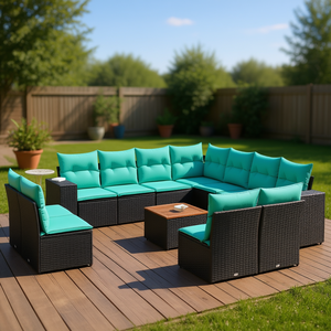 Set Divano da Esterno in Polyrattan Nero 12 Pezzi con Cuscini - Collezione Elegante di Sedute per Esterni - Product Image 2