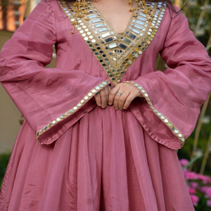 Pink Silk Soft Chinon Embroidered Solid Shawl with Mirror Work Traditional Indian Pakistani Women's Wear Spring Summer Daily Use - Product Image 5
