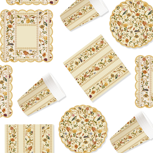 DAMAI New Customized Flower Theme Birthday Party <b>Disposable</b> Paper Plates Napkin Cups Brown Floral Tableware Set - Product Image 4