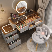 Coiffeuse Intelligente avec Recharge Sans Fil, Coiffeuse de Chambre Luxe Léger Style Nordique, Table de Maquillage Moderne Simple et Multifonctionnelle pour Princesse