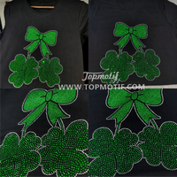 Transferts thermocollants personnalisés en forme de feuilles vertes avec strass et paillettes pour t-shirts