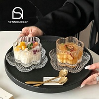 Ensemble de bols à dessert en verre côtelé en forme de petite fleur nordique, transparents et uniques, pour flocons d'avoine, yaourt et pouding