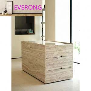 Îlot <span class=keywords><strong>de</strong></span> cuisine moderne design <span class=keywords><strong>de</strong></span> luxe en marbre travertin beige couvrant la décoration du comptoir <span class=keywords><strong>de</strong></span> bar - Product Image 4