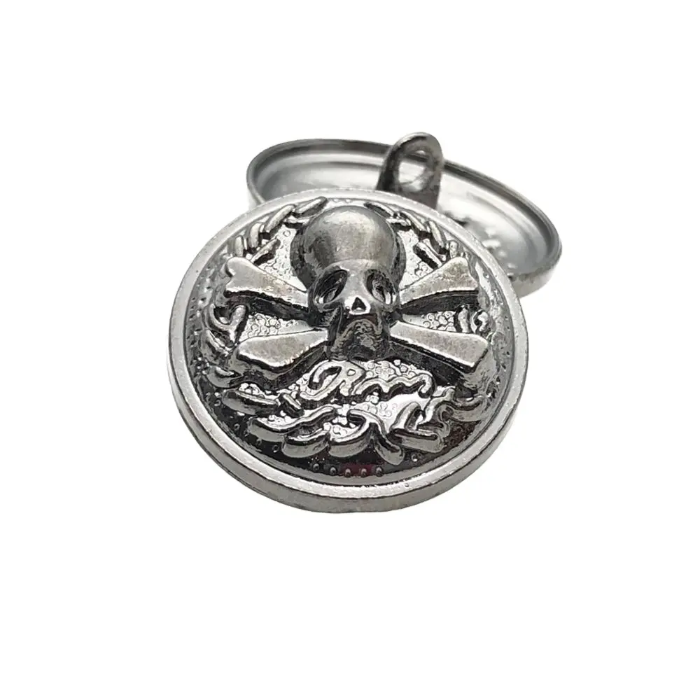 Botón de Metal para coser, logotipo de chapado en relieve de níquel, Calavera personalizada, precio bajo