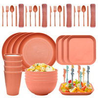 Ensemble De vaisselle en paille De blé, vaisselle écologique, fourchette, tasse, bol
