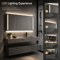 Meuble-lavabo de salle de bain moderne en marbre avec vasque, design flottant, armoire miroir LED personnalisée, vente en gros