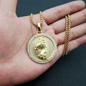 Yunnique – collier avec pendentif tête de cheval en acier inoxydable, serti de diamants, bijoux cadeau unisexe - Product Image 4