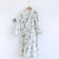 Jubah Tidur Wanita Katun Murni, Kimono Gaya Jepang dengan Ikat Pinggang, Gaun Panjang Katun Linen Lengan Panjang, Pakaian Tidur