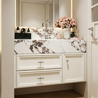 Ensembles de meubles-lavabos de salle de bain de luxe en marbre, meubles-lavabos en bois avec miroir LED encadré et vasque intégrée, OEM ODM personnalisé