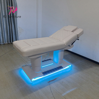 Lit de massage électrique moderne de luxe blanc à double poteau avec moteur 3/4, base en métal et éclairage, lit de beauté et d'extension de cils