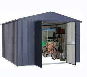 8 x 10 FT Outdoor Storage Shed Galvanized Metal Garden Tool Storage House with Double Slooping Roof for Patio and Backyard