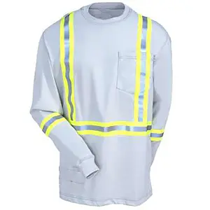 Hellgraue FR Hi-Vis Striped Force Cotton Langarm-Sweatshirts aus 100% Baumwoll jersey