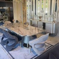 Ensemble de table et de chaises de salle à manger rectangulaires de style contemporain Furnistyle Luxury 10 places avec pieds en acier inoxydable, meubles pour la maison