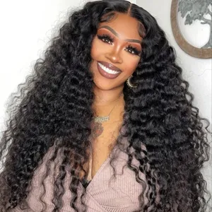 Perruques de cheveux humains brésiliens Full Virgin HD Lace de 28 pouces Deep Wave Curly Transparent Lace Front Perruques de cheveux humains pour femmes noires