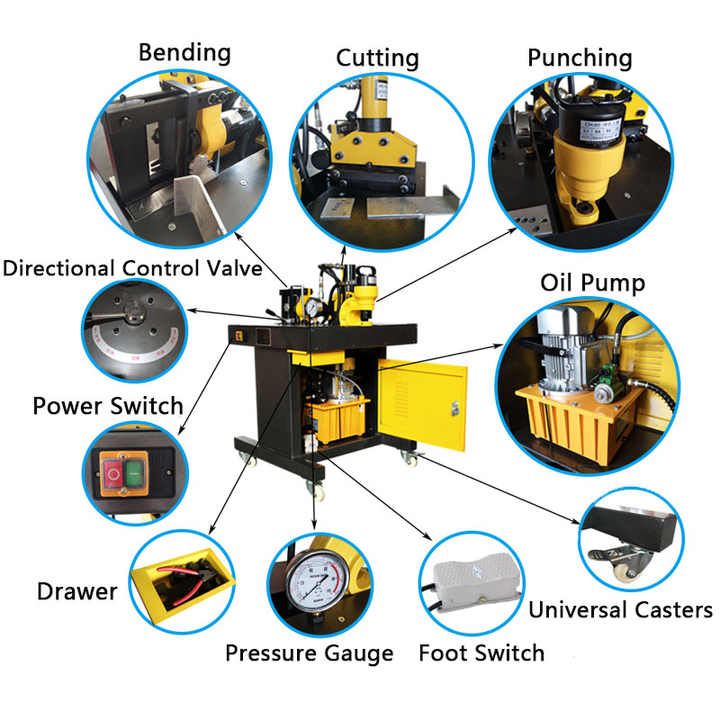 3-in-1 Multifunctional Busbar Processing Machine 220V Electromagnetic Pump Punching Bending with Cu/Al Combination Tools