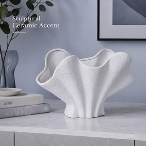 Cuenco Decorativo de Cerámica Blanca Mate Personalizado, Florero Escultural con Diseño de Onda para Decoración de Mesa en Hogar u Hotel, Venta al por Mayor de Fábrica OEM ODM - Product Image 1
