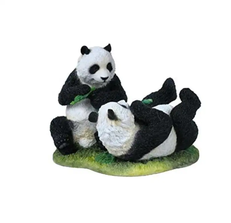 Patung Hewan Polyresin 7 Inci, Patung Hewan Panda Beruang Makan Bambu Tampilan Koleksi