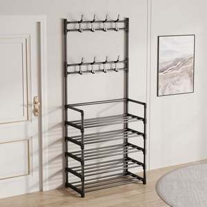 Estante Metálico Multiusos de 4/5 Niveles para Zapatos con Ganchos, para Entrada o Dormitorio, Almacenamiento de Zapatos, Sombreros y Bolsos - Product Image 3