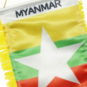 Custom Myanmar Satin Mini Flag <b>Banner</b> with Yellow Tassels Digital Printed Car Pennant - Product Image 5