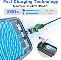Adaptateur USB Type C 240W 80Gbps avec testeur de puissance, affichage numérique LED de tension/courant/puissance, connecteur d'extension pour iPhone
