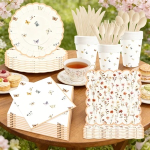 DAMAI Tea Party Kids Birthday Party Supplies Butterfly Flower Element <b>Disposable</b> Party <b>Tableware</b> Set Paper Napkins Cups Plates - Product Image 2