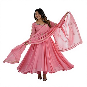 Lanzamiento del nuevo diseño de moda: Vestido, pantalón y dupatta de georgette sintético con bordado de lentejuelas, listo para usar. - Product Image 1