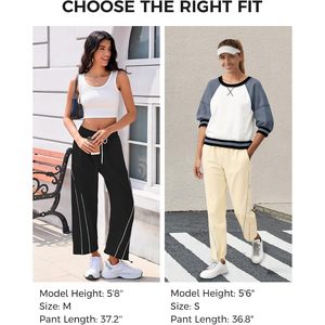 Pantalon large pour femme, taille élastique avec cordon de serrage, coupe courte avec poches, pantalon décontracté pour l'entraînement et la randonnée, tissu tricoté respirant - Product Image 5