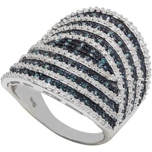 Natural White And Color Enhanced Blue Diamond Wide Cocktail <b>Ring</b> 925 Sterling <b>Silver</b> Round Cut Geometric <b>Statement</b> <b>Ring</b> For - Product Image 2