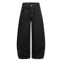 Jeans amples à jambe large pour hommes, en denim noir foncé brut avec surpiqûres contrastantes orange, vente en gros, personnalisation de marque privée disponible