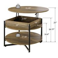 Table centrale de cocktail ferme ronde à dessus élévateur multifonctionnel direct d'usine en brun rustique