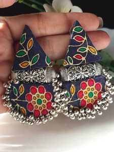 ต่างหูทำด้วยมือคุณภาพสูงผ้าสีฟ้าที่ทันสมัยน้ำหนักเบาชาติพันธุ์ห้อยต่างหูเงินออกซิไดซ์สไตล์ดั้งเดิมชนเผ่า - Product Image 4