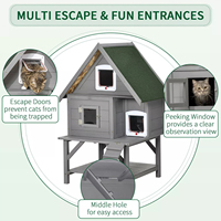 Abri extérieur pour chats sauvages à 2 étages Maison pour chatons Maison pour chats en bois avec terrasse Portes d'évacuation Balcon