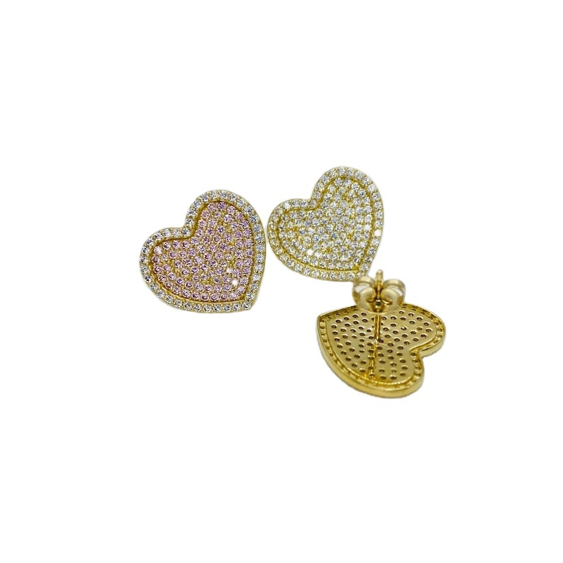 White Gold Plated Love Heart Necklace & Stud Earring Set - Cubic Zirconia Jewelry For Weddings & Special Occasions