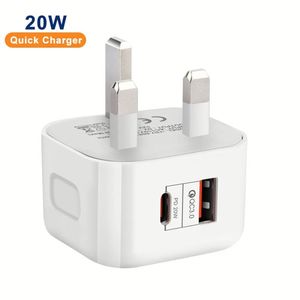 20W A+<b>C</b> Dual Usd Power <b>Adapter</b> UK <b>Plug</b> Fast Charging Cell Phone Charger - Product Image 1