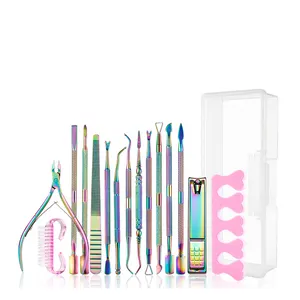 Kits coloridos de manicure, aço inoxidável, ferramentas para arte em unhas, conjunto de manicure e pedicure