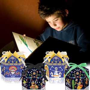 Huancai Day of The Dead Cupcake Candy Treat Boxes con cinta Dia <span class=keywords><strong>De</strong></span> Los <span class=keywords><strong>Muertos</strong></span> Paper Gift Goody Box para suministros <span class=keywords><strong>de</strong></span> fiesta mexicanos - Product Image 6