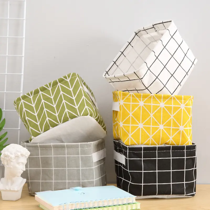 Desktop pastoral fabric organizer foldable sundries storage basket cosmetics storage box household