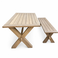 Ensemble table et chaises de jardin style campagnard américain, structure en aluminium, table à manger longue en teck birman, imperméable, mobile, pour terrasses de plage et villas