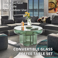 Ensemble de table basse en verre convertible DISEN pour salon, design moderne et luxueux, mobilier contemporain pour la maison, garantie de 12 mois, modèle