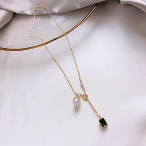 DAIHE Hot sale Simple White Pearl Pendant Necklace Fashion Pearl Pendant Green Jade Necklace Pendant